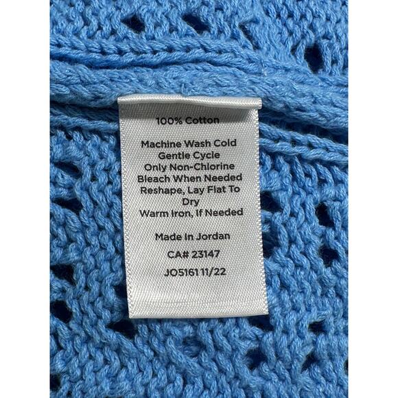 Talbots Sweater Womens 2X Blue Open Knit 100% Cotton Coastal Beachy Minimalist - Picture 7 of 9